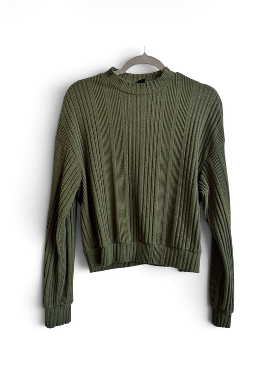 SHEIN Sweaters - SHEIN Olive Green Ribbed Long Sleeve Drop Shoulder Top